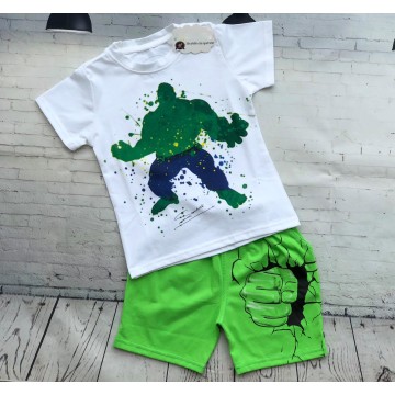 Bộ đồ thun tranh vẽ người khổng lồ Hulk cho bé trai